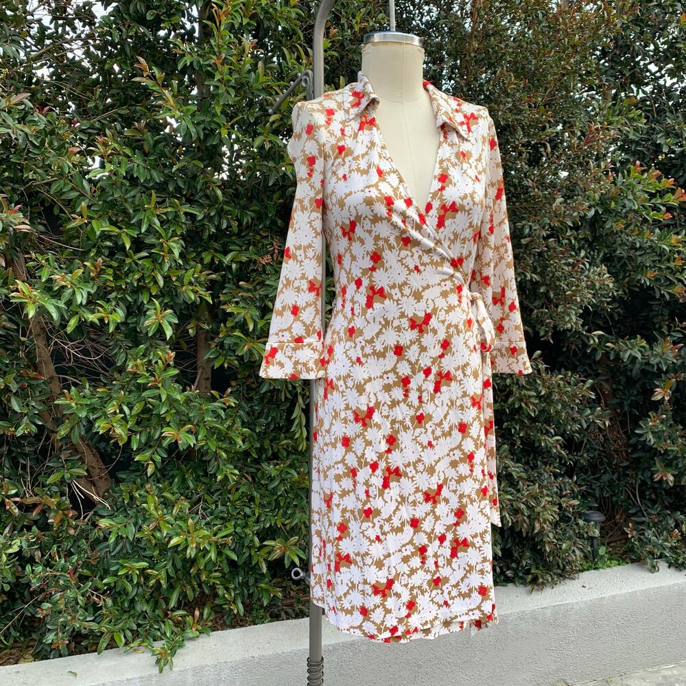 Diane Von Furstenberg Floral Wrap Midi Dress - Red and White
